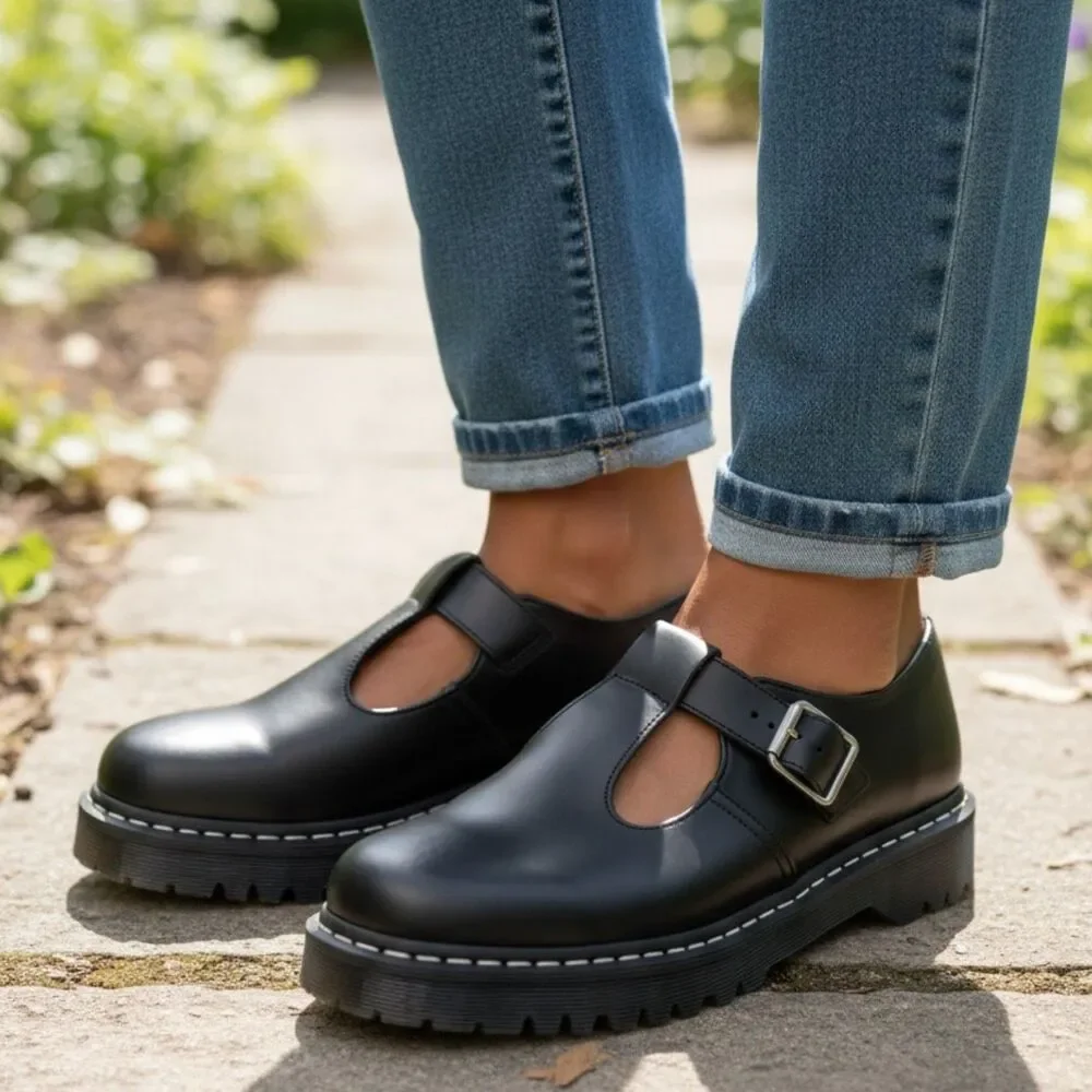 Dr. Martens Polley Bex Smooth Leather Mary Jane Shoes Black Mens 14